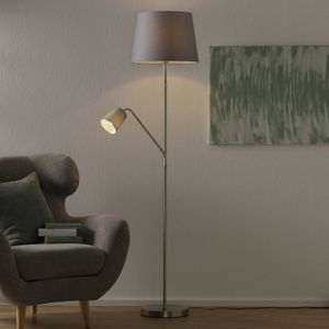 FISCHER & HONSEL Textiel-vloerlamp Layer met leeslamp grijs