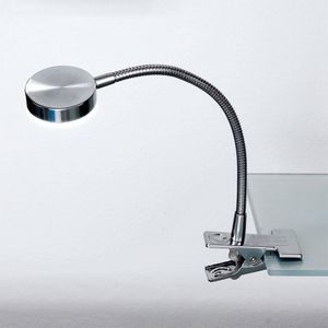 ORION LED klemlamp Mira flexibele arm gesatineerd nikkel