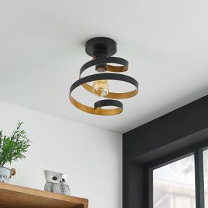Lindby Colten plafondlamp, spiraal, zwart-goud