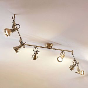 Lindby plafondlamp Perseas, 180 cm, 6-lamps, antiek messing, GU10