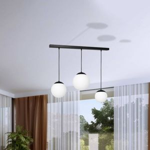 Eko-Light Hanglamp Lima opaalglas zwart 3-lamps lineair