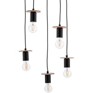 Envostar Yorik hanglamp, 5-lamps, zwart/licht hout