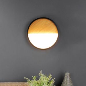 Eco-Light Vista LED wandlamp, licht hout/zwart, 40 x 40 cm