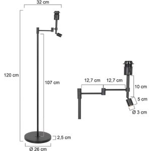 Steinhauer Stang vloerlamp, LED leeslampje, vlechtwerk naturel/zwart