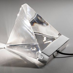 Fabbian Kleine kristal tafellamp Tripla met LED, aluminium
