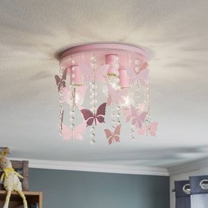 Eko-Light Plafondlamp Angelica in pink met vlinder