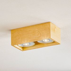 SOLLUX LIGHTING Opbouw-plafondspot Solana hout hoekig 2-lamps