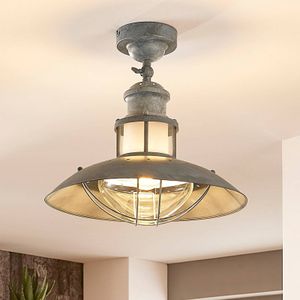 Lindby - plafondlamp - 1licht - metaal, glas - H: 34.5 cm - E27 - beton grijs, helder