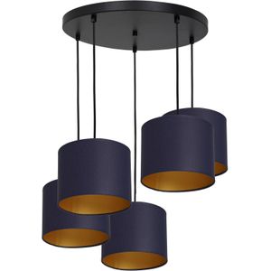 Luminex Hanglamp Soho cilindrisch rond 5-lamps blauw/goud