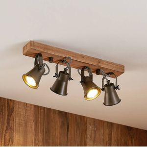 Lindby plafondspot Grandesa, 35 cm, 4-lamps, hout, metaal