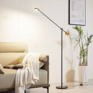 LED vloerlamp Lucande, Adomas, zwart/goud, ijzer, dimbaar