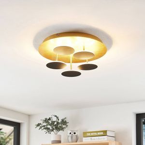 Lindby - LED Plafondlamp- met Dimmer - Ijze - Kunststof - H: 16.6 cm - - Goud
