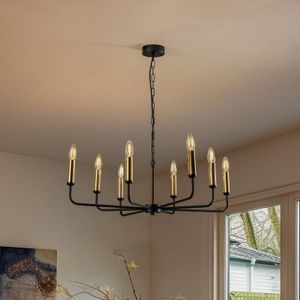 Kroonluchter Ampli Domiluce, dimbaar, zwart, Woon-/ Eetkamer, metaal, Modern, kroonluchter