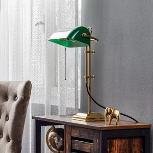 Relaxdays Notarislamp – Vintage Bureaulamp Met Trekschakelaar, Groene Kap, Messing Look – H 31 X B 22,5 X D 18,5 Cm