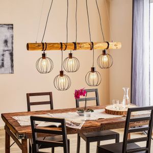 BRITOP Hanglamp Karou, 5-lamps, bruin gebeitst