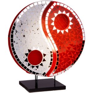Woru Tafellamp Ying Yang met mozaïek spiegelstenen rood