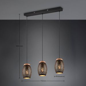 Reality Leuchten Hanglamp Bidar, lengte 71 cm, zwart-goud, 3-lamps, metaal