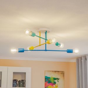 HELAM Plafondlamp Cambridge 6-lamps geel-turquoise-blauw