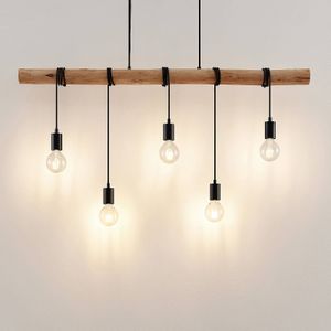 Lindby hanglamp Rom, 5-lamps, hout, touw, zwart, E27