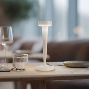 Lucande LED-batterijgevoede kandelaar Lea, vaas, beige, 28 cm Lea Lucande, dimbaar, crème / amber, Woon-/ Eetkamer, metaal, Modern