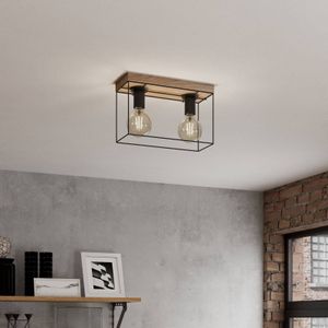 Envostar Gretter plafondlamp, metaal/eiken, 2-lamps