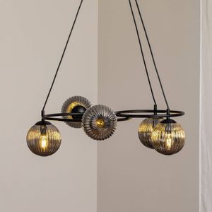 EMIBIG LIGHTING Libra woonkamerlamp, rookgrijs/zwart, Ø 70 cm, 5-lamps.
