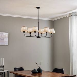 TK Lighting Kroonluchter Chicago, 6-lamps linnen lampenkappen