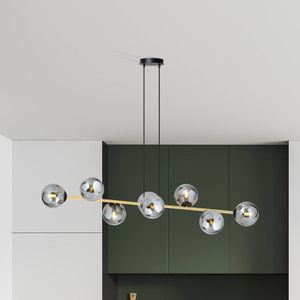 Euluna Glassy hanglamp, 8-lamps, zwart/goud/grafiet