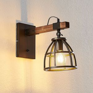 Lindby - Wandlamp hout - 1licht - hout, metaal - H: 30 cm - E27 - zwart, bruin