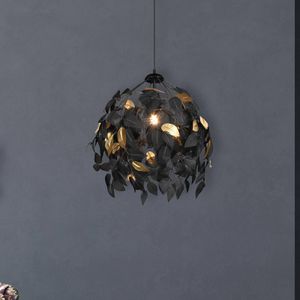 Reality Leuchten Hanglamp Leavy, zwart/goud, Ø 38 cm, kunststof