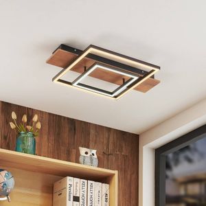 Lucande Chariska LED plafondlamp hout zwart 60cm