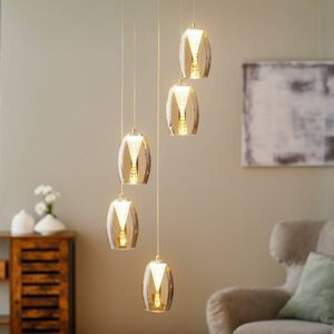 Brilliant LED hanglamp Metropolis rookglas 5-lamps