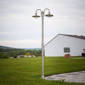 Lindby Roestvrijstalen lantaarnpaal Damion, 2 lampkoppen
