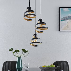 Lindby Colten hanglamp, 3-lamps, zwart, goud