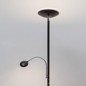 Lindby Uplighter vloerlamp Malea met LED + leesarm, zwart