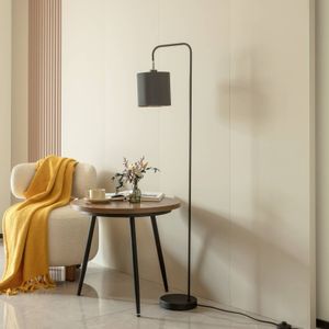 Lindby Hinay textiel-vloerlamp zwart/goud