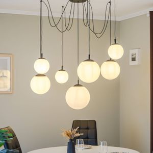 TK Lighting Hanglamp Esme, opaalglas, 7-lamps, gedecentraliseerd