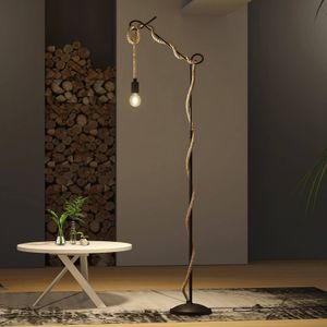 Lucande - vloerlamp - 1licht - ijzer, touw - H: 180 cm - E27 - zwart, lichtbruin