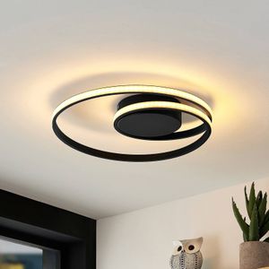 Lindby LED plafondlamp Youna, zwart, aluminium, 39 cm, dimbaar