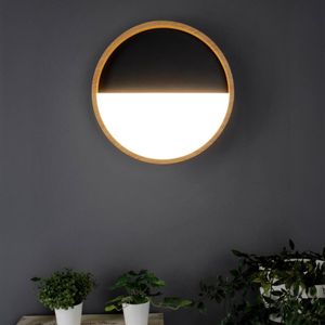 Eco-Light Vista LED wandlamp, zwart/licht hout, Ø 30 cm