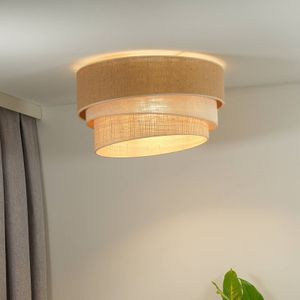 Euluna plafondlamp Trio jute, naturelbruin/wit/raffia Ø 60 cm