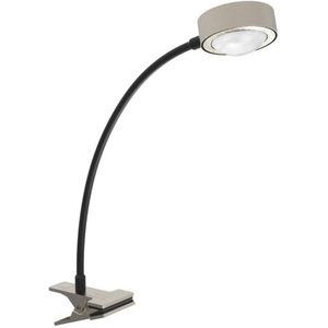 LightMe tafellamp Powerlens Flex, klem, titaniumkleurig
