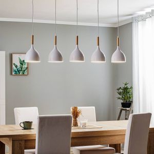 Luminex Noak hanglamp 5-lamps lang wit/naturel hout