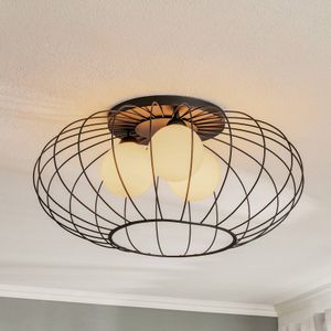 Eko-Light Plafondlamp Kronos, kooi zwart, drie opalen bollen