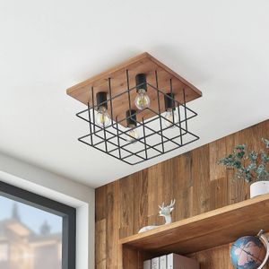 Lindby Mireille kooi-plafondlamp met hout, 4-lamps