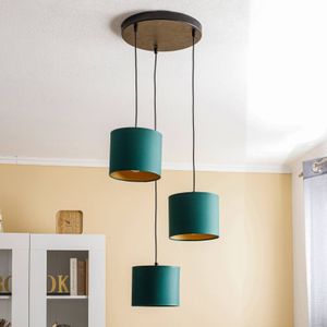 Luminex Hanglamp Soho, cilindervormig, rond 3-lamps groen/goud