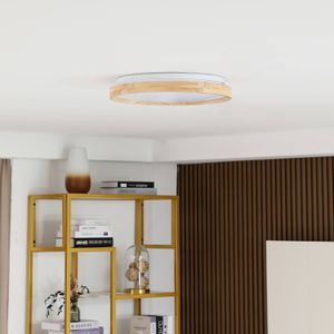Lindby Smart LED plafondlamp Mirren hout Ø39,5cm CCT Tuya