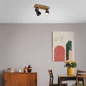 Briloner Arbo plafondspot met houten element, 2-lamps