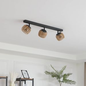 Lindby Ediz plafondlamp, 3-lamps, GU10, hout, 73 cm lang