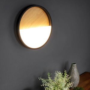 Eco-Light Vista LED wandlamp, licht hout/zwart, Ø 30 cm